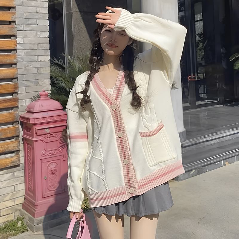 Damenstrickjacke, Strickjacke, Strickjacke mit Knöpfen, Strickjacke mit Schleifen